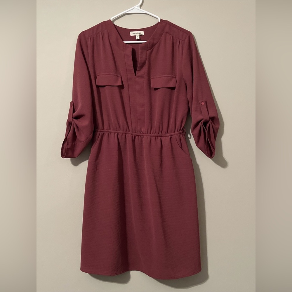 Monteau Los Angeles Dress Size X-Large 3/4 Length Roll Sleeve Wine Party Summer